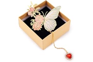 XIHIRCD Zakladki do Ksiazek Motyle, Metalowe Zakladki do Ksiazek dla Kobiet Motyle Kwiatki Zakladki do Ksiazek z Zawieszka w Ksztalcie Serca dla Kobiet Milosniczki Ksiazek Nauczycielki Prezenty