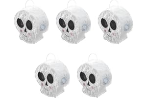 Sparkles Partyware Halloween Skull Pinata - Pack of 5 - White Skull Shaped Pinata and Face Stickers - Fun Kids Halloween Party Activity Decoration