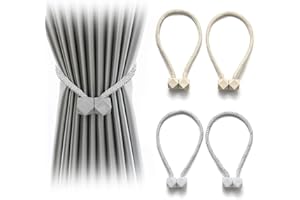 HDKAJL 4 Piezas Sujeta Cortinas,Alzapaños para Cortinas,Amarres de Cortina Magnéticos,Abrazaderas Cortinas Elásticas,para Decoración de Ventanas de Hoteles en Casa (Clip magnético Gris)