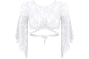 Mufeng Bolero Encaje de Danza del Vientre para Mujer Chica Cardigan Manga Larga Deporte Chaqueta Corta Capas Flores para Vestido Maillots Envoltura Mujer Fiesta