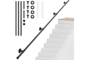 POTUEM Stair Handrail, Non-Slip Handrails for Stairs, 2.5M Safety Industrial Iron Pipe Wall Mounted Indoor Outdoor Hand Railing Suitable for The Elderly, Children and Disabled