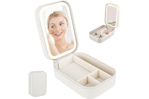 HERBYD Kosmetiktasche mit Beleuchtetem Spiegel - Schminktasche mit Spiegel-3 Farben LED Licht Reise Kosmetikkoffer Organizer Tragbare Schminkkoffer Make-up Etui mit Trennwänden Geschenk für Frauen