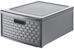 Rotho Country Schubladenbox 19.2l mit 1 Schub in Rattan-Optik, Kunststoff (PP) BPA-frei, anthrazit, groß/19.2l (45.0 x 34.0 x 20.0 cm)