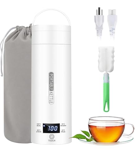 Vegena Mini Bouilloire Électrique Portable 400 Ml - Acier Inox 304 - Arrêt Auto - Chauffage Rapide 5 Min - Idéale Voyage, Bureau, Bébé - Blanc