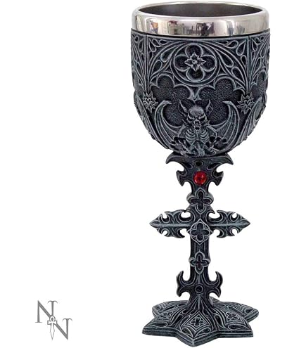 Nemesis Now Calice Crociato 18 Cm – Bicchiere In Resina Con Inserti In Acciaio Inox, Fatto A Mano