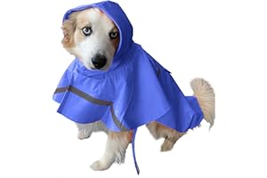 OCSOSO Brite - Giacca antipioggia per cani e gatti, con cappuccio e fascia riflettente (blu, S posteriore: 30 cm)