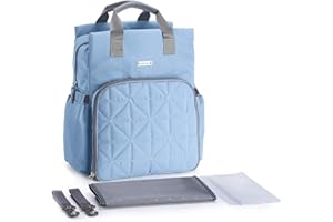SONARIN Waterproof Multifunction Baby Nappy Changing Backpack with Changing Mat,Stroller Strap,Laptop Shockproof Bag,Diaper Bag with Bottle Insulated Bags,Large Capacity,Machine Washable(Blue)