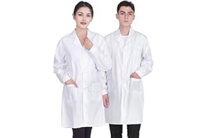 JXCTNNU Laborkittel Weiß Kittel Unisex Chemie Schutzkleidung Herren Damen mit Knöpfen und 3 Tasch Langarm Mäntel Uniform für Labor Studium Arbeit