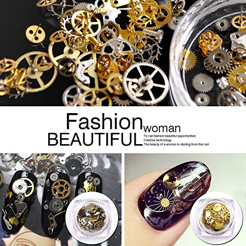 Sindy 1 Box Ultra-thin 3D Nail Decorations Time Wheel Steam Punk Style Metal Manicure Nail Art Decoration (Copper)