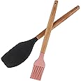 Royalford 2Pcs Kitchen Tools Set- RF12319 Silicone Tools with Wooden Handle, Includes a Spatula and an Oil brush