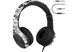 LilGadgets Connect+ Pro dziecięce słuchawki szkolne, zaprojektowane z myślą o komforcie dzieci, składany zestaw słuchawkowy nauszne z mikrofonem in-line, słuchawki dla dzieci do szkoły, kamuflaż
