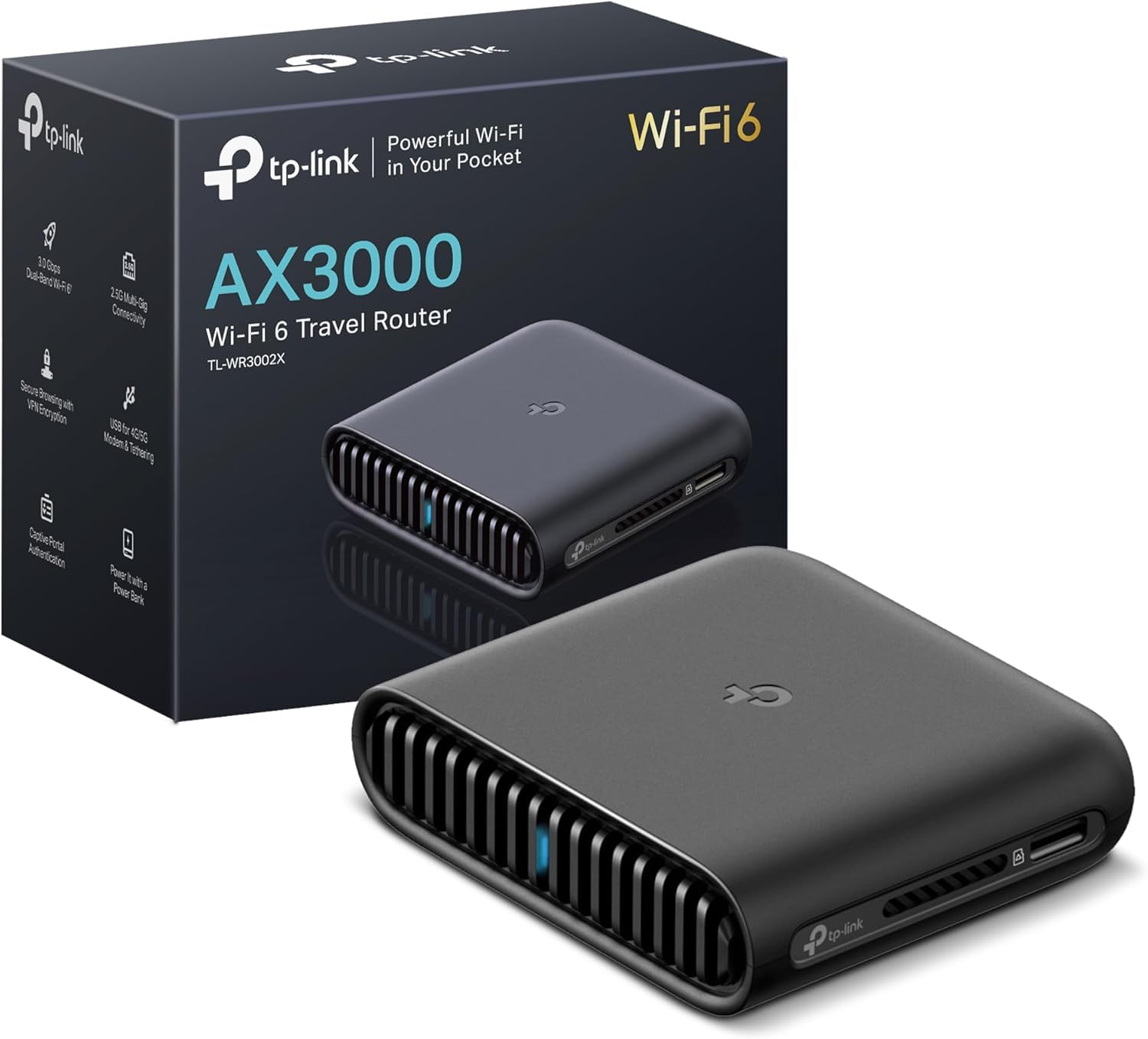 TP-Link Dual-Band Wi-Fi 6 AX3000 Travel Router TL-WR3002X | Multi-Gig Portable | OpenVPN, WireGuard | Easy Public WiFi Sharing | Hotel/Cruise/Travel A