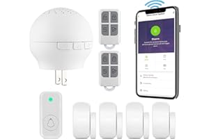 TOWODE Wirelesses Alarmanlage Haus, WiFi Sirene mit Telefon-App-Benachrichtigung, 8-teiliges Set: Alarm-Sirene, Türklingelknopf, Tür-Fenster-Sensor, Fernbedienung, Kompatibel mit Alexa und Google Assistant