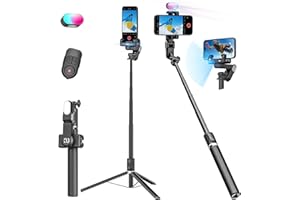 AOCHUAN Gimbal-Stabilisator mit Gesichtsverfolgung ohne App, 4-in-1-RGB-Lichtstabilisator, tragbares Telefonstativ, Stabilisator für iPhone und Android, Verlängerung 108 cm, M2PRO Schwarz