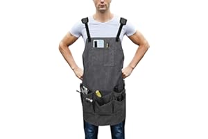 Leisofter Grembiule da Lavoro Resistente in Tela con Tasche e Cinghie Regolabili, Grembiule da Lavoro Resistente al Calore Unisex per Lavorazione del Legno, Giardino e Utilità