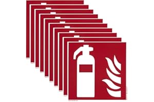 MBS-FIRE - Brandschutzfachhandel Feuerlöscher-Schild 150 x 150 mm, PVC, nachleuchtend, selbstklebend, nach DIN EN ISO 7010 F001, DIN 67510, Brandschutzschild, 10 Stück
