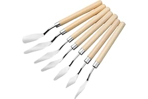 NCOALE 7 Stück Spachtel Acrylmalerei Malmesser Edelstahl Spachtel Set Palettenmesser mit Holzgriff Malerspachtel Spachtel Werkzeug zum Ölfarben, Gouachea