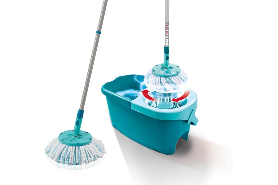 Leifheit Set de fregona rotatoria Clean Twist Disc Mop Ergo 2.0, fregona giratoria con cabezal Micro Duo, set de limpieza en 