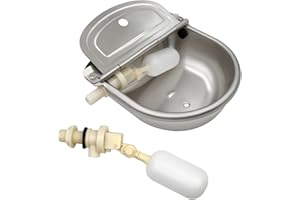 MASXIRCH Tazón Automático de Agua Potable de Vaca con Tapón de Drenaje Bebedero de Ganado de Acero Inoxidable 304 para Cerdos Caballo Ganado Cabra Oveja Perro con 2 válvulas de Bola de Flotador