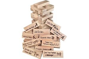 LUCKKY Super Naughty Block Tower Game, Love & Naughty Stacking Tower Wooden Blocks, 48 Wooden Blocks with Truth or Dare Questions and Challenges, Funny Couple Game for Adults