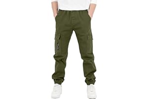 CAMLAKEE Pantalon Garçon Cargo Jogger à Taille Élastiquée