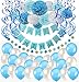 Produktbild Happy Birthday Girlande Blau Weiß Pompoms Luftballons Spiralgirlanden Geburtstag Deko Partydeko set