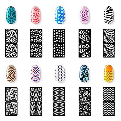 60 Stücke Nagel Vinyl Schablonen Aufkleber Set, 5 Blätter 72 Verschiedenes Design Nette Einfache Nagelkunst Nagel Vinyl Nagel Schablonen Blätter - 2