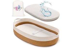 SEBRAM Cesta Fasciatoio per Neonati – Cestino Portatile con Materasso Impermeabile – Fasciatoio da Tavolo o da Viaggio – Moses Cestino per Comò – Design Verde Decorazione Stanza Bambino (Marrone)