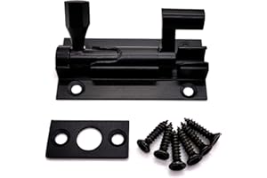 SISI UK Door Bolts Polished Black Barrel Side Lock 50mm Naked Door Latch with Screws Tower Bolt Locks for Bedroom Bathroom Toilet Shed Gate Cupboards and Cabinets Pack of 1.