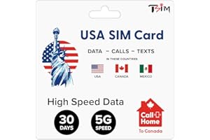 TSIM Carte SIM USA 30 Jours pour Voyager! Données, appels et SMS illimités aux États-Unis, Canada et Mexique. Carte SIM prépayée pour Les touristes.
