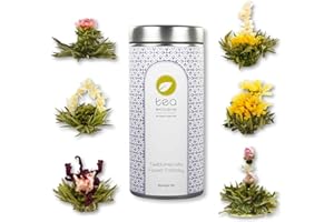 ‎TEA EXCLUSIVE tea exclusive - Teeblumen Mix "Flower Fantasy", 6 Teeblumen in Metalldose mit Booklet - Grüner & Weißer Tee mit Jasmin, Rose, Pfingstrose, Ringelblume, Hibiskus - Teegeschenk