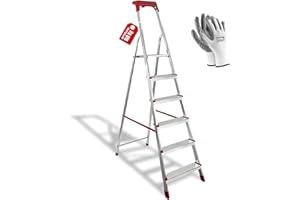 HYTAMA TOOLS Scala in Alluminio Domestica Martina 3/4/5/6/7/8 Gradini Leggera Portatile con Vaschetta Portaoggetti Pieghevole Robusta Salvaspazio portata 150 kg made in Italy certificata EN131 (5 + Piattaforma)