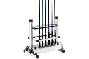 COCOARM Stojak na wędkę, duży dwustronny uchwyt na wędkę, solidny stop aluminium, antypoślizgowy, 12 prętów, uchwyt organizacyjny, stojak ekspozycyjny, 44,5 x 50 x 32,5 cm, oszczędzający miejsce stojak