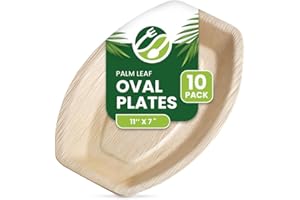 ECO LEAF PRODUCTS ECO Leaf 10 Disposable Palm Leaf Serving Platters, Medium Oval 11" x 7" (28cm x 19cm) Trays Starters Canape Wedding Plates Like Wooden Plates | Sturdy Hot Food Trays, Eco-Friendly Food Trays