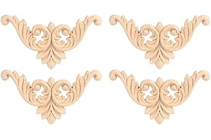 ZERODIS 4 Piezas Apliques, Artesanía en Madera Tallada Larga Onlay Applique Sin Pintar Apliques Flor Puerta Decoración Del Hogar Estilo Europeo(8*8)