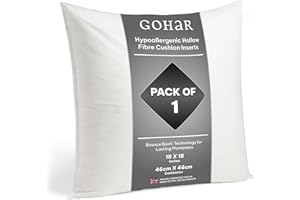 GOHAR Hypoallergenic Hollow Fibre Cushion Inserts 46x46cm (18"x18") White - Extra Deep Fill & Bounce Back - For Sofa, Bed, Decorative Pillows - 1 Pack
