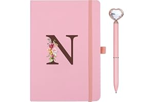 SINEKONG Taccuino Appunti di Viaggio in Pelle PU con Penna Diamante Cuore Rosa Quaderno Scrittura A5 iniziale Diario quaderni per donne ragazza Compleanno Pasqua Festa Della Mamma Regalo per Amica Studenti(N)