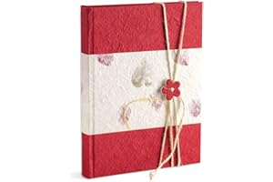 Mareli Album Fotografico 20x25 cm in Carta Riso Rossa e Bianca con Bottone e Spago Decorativo, 60 Pagine Bianche con velina pergamino (30 Fogli)