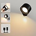 LED Indoor Wall Light, USB Rechargeable Battery Wall Lamp, Warm/Natural/White Light, 3 Brightness Levels, Touch Control, 360° Rotation for Living Room Corridor Stairs Bedroom Bedside, Black, 1Pack