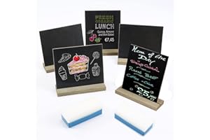 KOSHIFU 5PCS Mini Tableau Noir 22.5 x 15.5cm Double Face avec Support de Base Mini Ardoise Craie Mini Enseignes de Tableau pour Mariage Anniversaire Boulangerie Buffet
