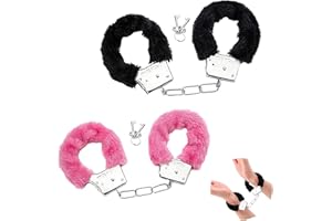 Makoto Nobu 2 Pares Esposas de Peluche con 4 Llaves Set, Esposas de Metal, Accesorios de Disfraz de Juego de Roles para Niños Pareja en Baile de Disfraces, Regalo de San Valentín (Rosa/Negro)