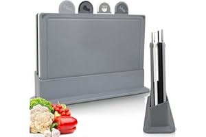 BOCHION 4 PCS Planche à Découper, Planches à Découper avec Code Couleur et Support, Planche a Decouper Plastique Professionnelle avec Rainure de Jus, sans BPA pour Viande, Légumes, Fruits