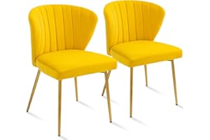 Sepnine Set de 2 sillas de Terciopelo con Patas de Metal para Comedor, Cocina, salón, Dormitorio o Sala de reuniones, Amarillo