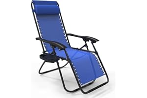 VOUNOT® Zero Gravity Chair, Deck Folding Recliner Sun Loungers Outdoor Chair with Cup and Phone Holder, Blue