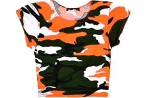 Aelstores Girls Neon Camouflage Leggings Crop Top T-Shirt New Full Length Camo Print Pants Short Sleeve Top Set Ages 5-14 Years