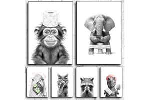 BEIYIHO Poster Chat Toilette 30x40 Affiche Animaux WC Tableau Toilette Humour Poster Animal WC Noir et Blanc Toile Photo Salle de Bain Deco Murale Noir