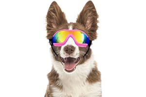 PETLESO Dog Goggles for Medium to Large Dogs, Anti-fog UV Protection Pet Sunglasses with Adjustable Straps for Biking Motorcycling, Pink