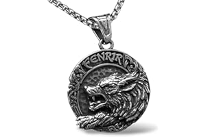 bahamut Mens Viking Fenrir Wolf Valknut Jormungandr Odin Raven Yggdrasill Pendant Necklace, Norse Amulet Jewelry