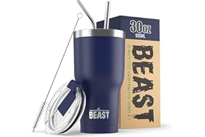 GREENS STEEL BEAST Termo Café para Llevar - 900ml I Azul rey I Taza Térmica de Acero Inoxidable Reusable I Taza Viajera de Doble Pared al Vacío I 2 Pajitas y Cepillo de Limpieza I para Café Frío o Caliente