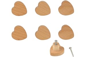 MHwan Schrankknöpfe, 6 Stück Herzförmige Knauf für Schrank aus Hochwertigem Massivholz mit Natürlicher Textur, die Eine Natürliche Atmosphäre Ausstrahlen und Einer Natürlichen Dekoration Nahe Kommen